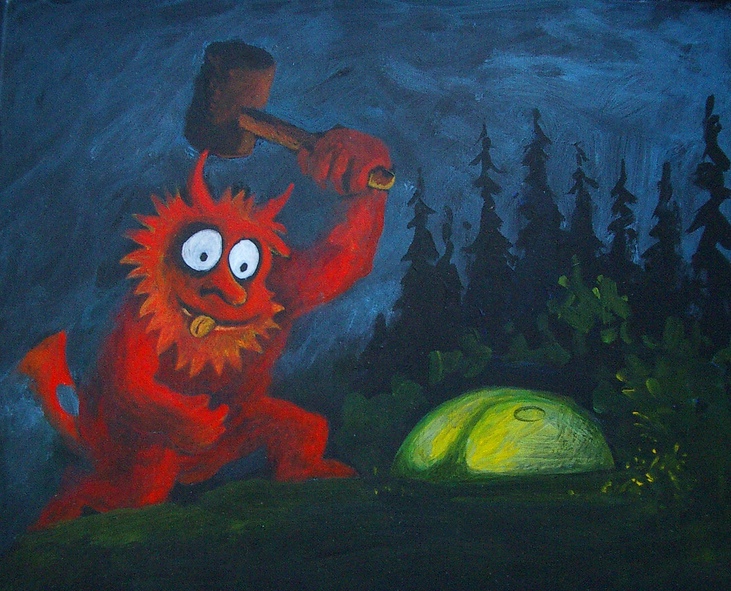 red monster acrylic painting